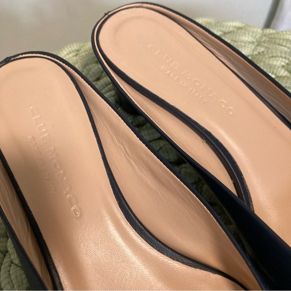 Club Monaco Aveena Navy Italian Leather Square Toe Round Heel Mules - Picture 8 of 12